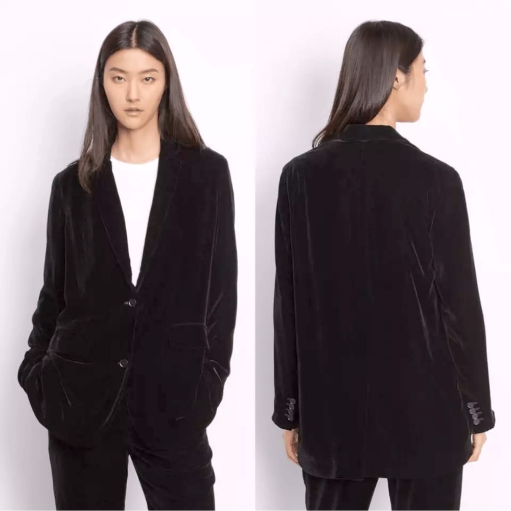 Vince woman’s black velvet size 0 boyfriend jacket original $598